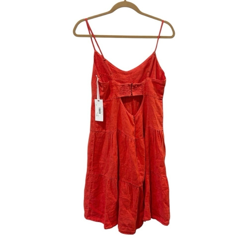 Honorine Red Linen Tiered Mini Dress Large Spaghetti Strap Summer Sundress Nwt — image 4 of 8
